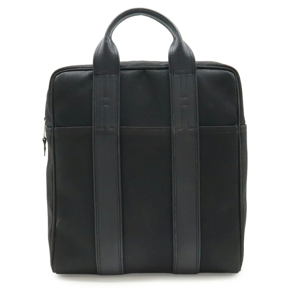 HERMES Acapulco Sac aux Backpack Tote Bag Toile Chevron Leather Black